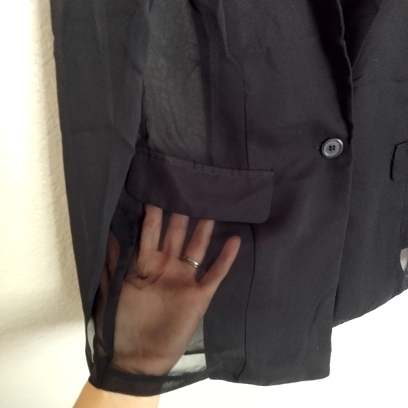 REPEAT sheer organza one buttoned black blazer sz M - Picture 4 of 9